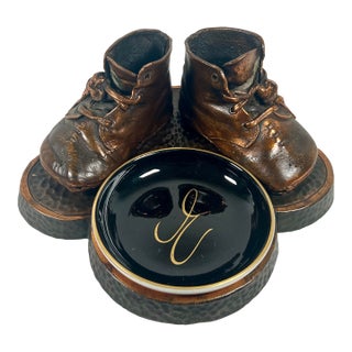 Vintage Bronzed Baby Shoe Display For Sale