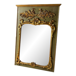 Antique Large French Louis XV Style Giltwood and Painted Trumeau Wall Mirror, C. 19th Cent