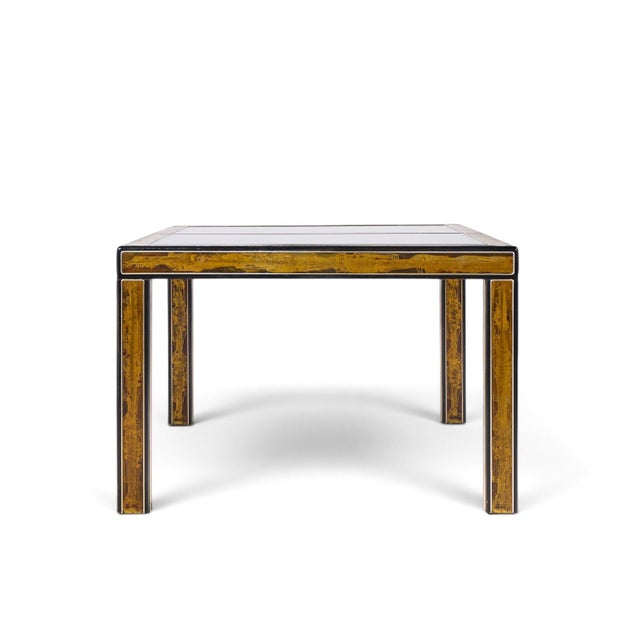 Mastercraft Bernhard Rohne for Mastercraft Mid Century Lacquered Etched Brass Panel Expanding Dining Table With 1 Leaf For Sale - Image 4 of 10