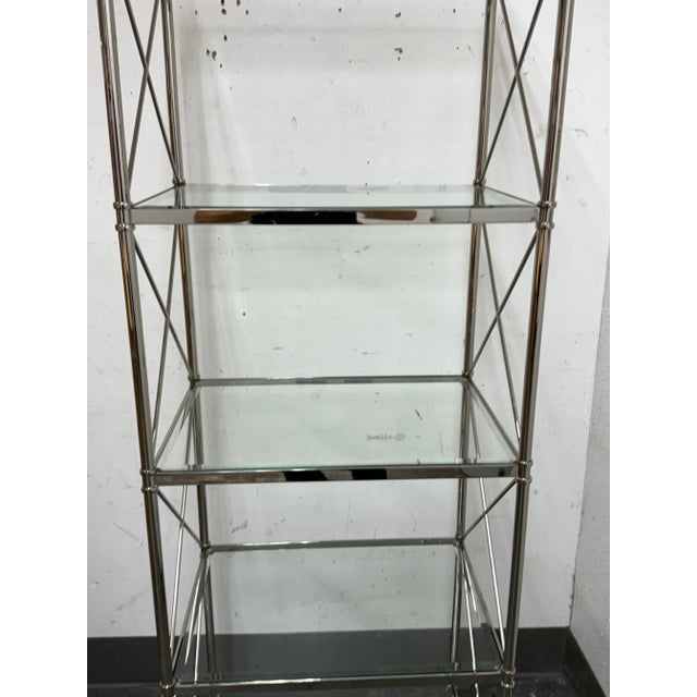 Vintage Chrome With Glass Shelving Campaign Style Etagere For Sale In San Francisco - Image 6 of 12
