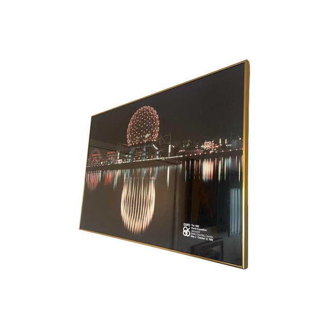 We have for your consideration a very beautiful vintage postmodern. 1986 Vancouver Canada expo poster. framed in a brushed...