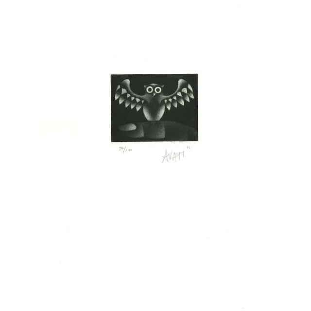 Owl is original etching on paper, realized by the French artist and print-maker master Mario Avati (1921-2009). Hand-...