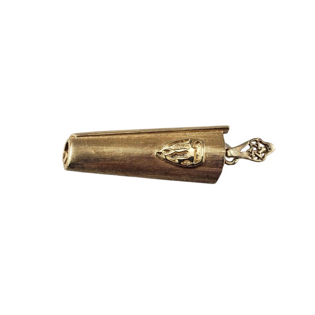 14 Karat Yellow Gold Mezuzah Pendant- This 14K yellow gold mezuzah pendant is a beautifully crafted symbol of faith and...