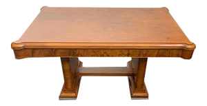 Walnut Dining Table with Walnut Feather Steel Base, 1940s