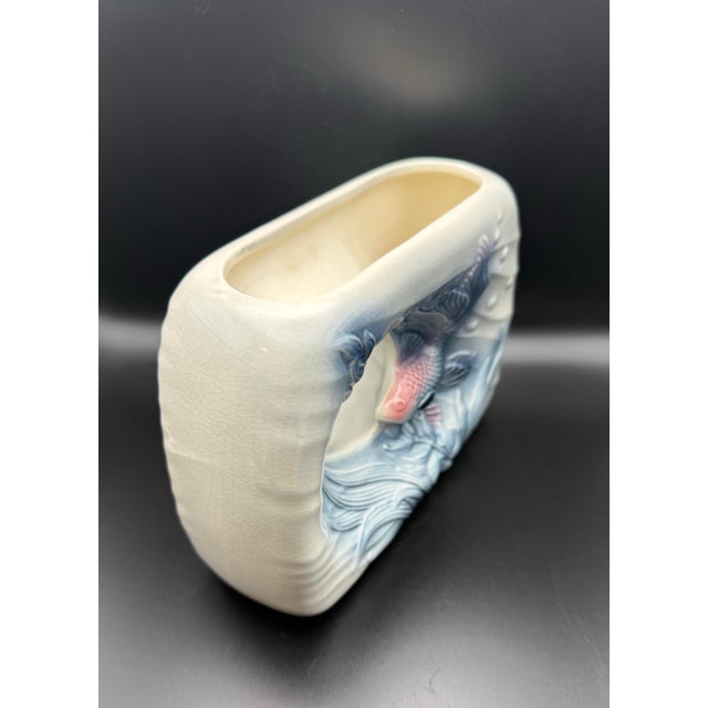 Ivory 1950s Royal Copley Koi Fish Openwork Ceramic Planter Vase For Sale - Image 8 of 10