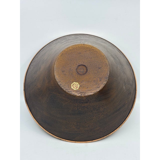 Wood Vintage 1970's Copper Trim Wooden Salad Serving Bowl For Sale - Image 7 of 9