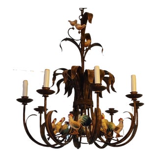 Vintage Country Kitchen Rooster Chandelier For Sale