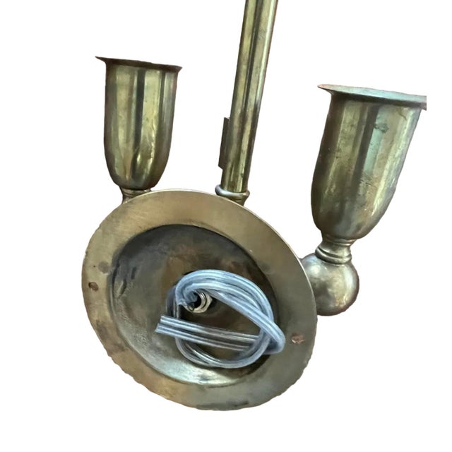 Italian Brass Two-Light Wall Sconces With Original Ivory Shades - Pair For Sale - Image 11 of 15