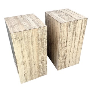 Post Modern Faux Travertine Laminate Pedestals - A Pair For Sale