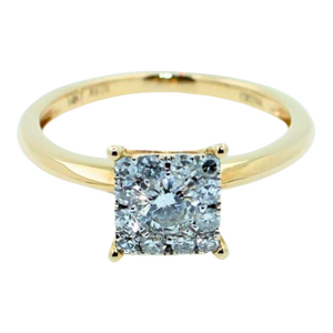 Brilliant Cut Diamond Square Princess Shape Halo Illusion Halo Pave Set Engagement Ring, Size 7