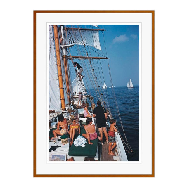 Contemporary Sailing Off Boston 1959 by Slim Aarons Brown Framed C-Print For Sale