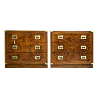 1970s Campaign Burl Wood Chests by Hickory Furniture - A Pair For Sale