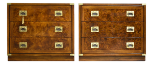 1970s Campaign Burl Wood Chests by Hickory Furniture - A Pair