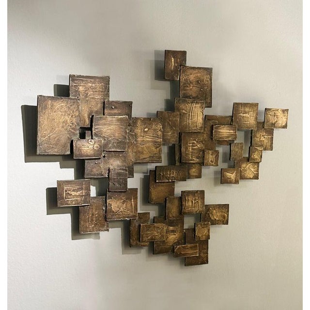 Dutch Brutalist bronze relief, circa 1960s, composed of a striking arrangement of overlapping squares and rectangles, each...
