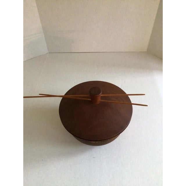 Wood 1960s Intricately Pattern Turned Laminated Wood Bowl With Lid For Sale - Image 7 of 11