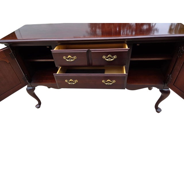 1990s Thomasville Collectors Cherry Queen Ann Server Sideboard Buffet Console Bar For Sale - Image 9 of 14