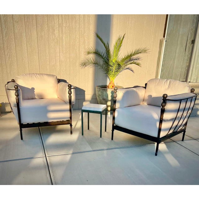 Classic Michael Taylor Montecito garden chairs in the original hand painted bronze finished that has been touched up....