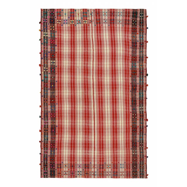 Red 1950s Vintage Persian Kilim in Red and White Plaid Geometric Pattern by Rug & Kilim For Sale - Image 8 of 8
