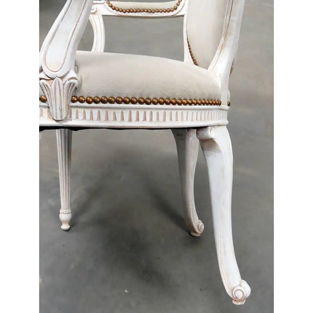 Off-white Pair of Cameo Back Gustavian Swedish Paint Decorated Armchairs For Sale - Image 8 of 10