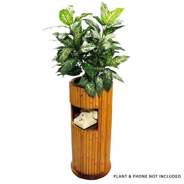 1950s 1950s Restored Paul Frankl Style Stacked Rattan Planter Stand W/ Cubby For Sale - Image 5 of 8