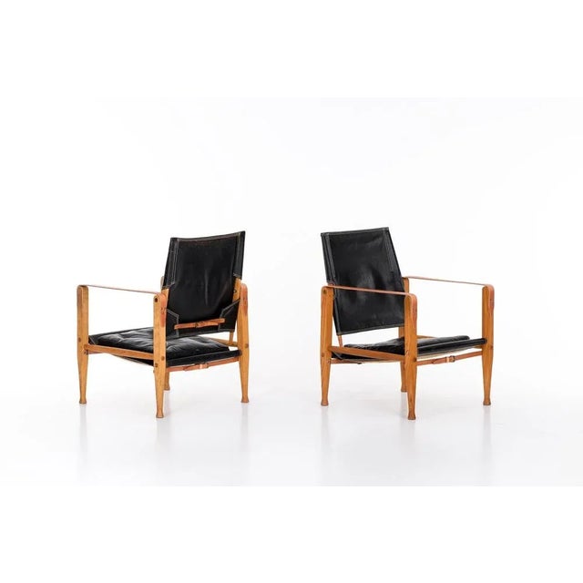Set of Black Leather Safari Chairs attributed to Kaare Klint, 1950s For Sale - Image 6 of 12