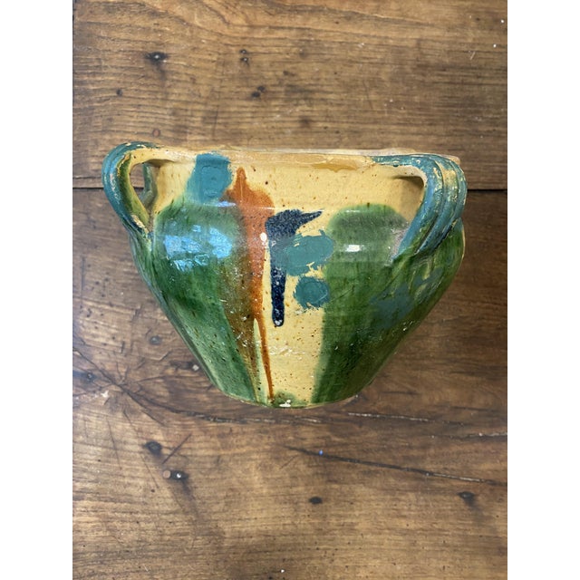 Antique French Green and Yellow Glazed Terracotta Planter, 1890s For Sale - Image 3 of 7