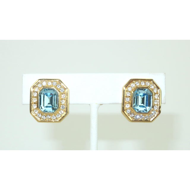 Christian Dior Christian Dior Blue Crystal & Rhinestone Gold Plated Earrings, 1980's For Sale - Image 4 of 11
