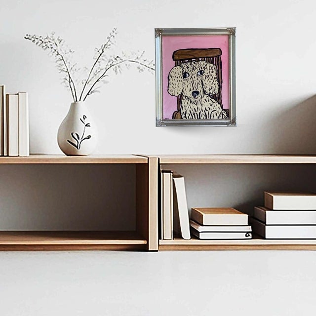 Paint Folk Art Dog Sitting in a Chair Original Painting For Sale - Image 7 of 7