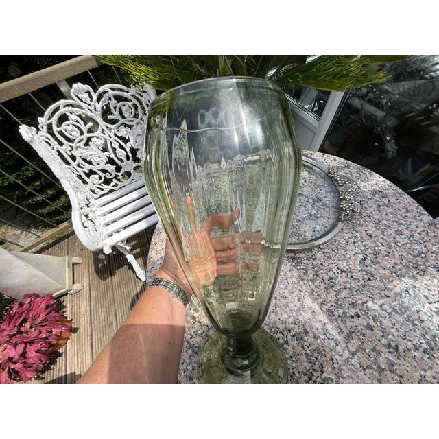 Antique Sea Green Ribbed Footed Vase by James Powell for Whitefriars, 1880s For Sale - Image 11 of 12