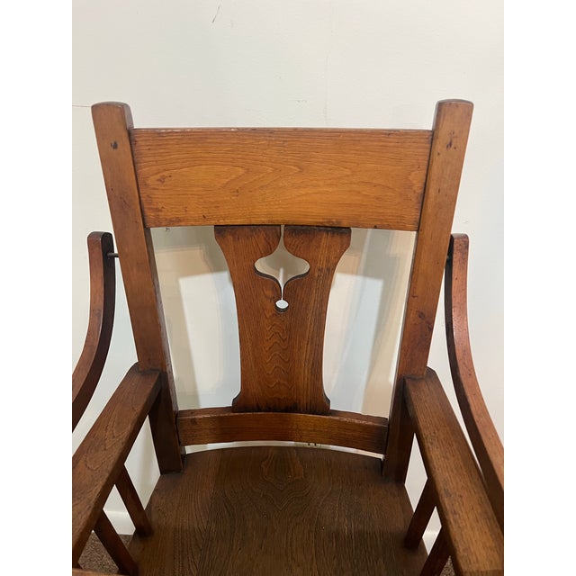 Early American Oak Mission Style Folk Art Wooden High Chair For Sale - Image 12 of 12