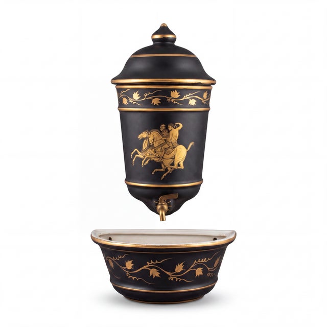 Neoclassical Mid-Century Italian Neo-Classical Style Ceramic Lavabo Fountain Jasperware Glaze For Sale - Image 3 of 6