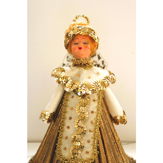 Mid-Century Modern 1950's Golden Glitter Sequin Cone Angel Christmas Holiday For Sale - Image 3 of 6