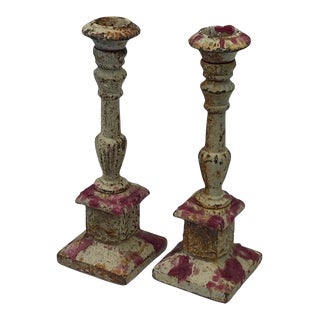 Vintage Candlesticks Hollywood Regency Painted Iron - a Pair For Sale