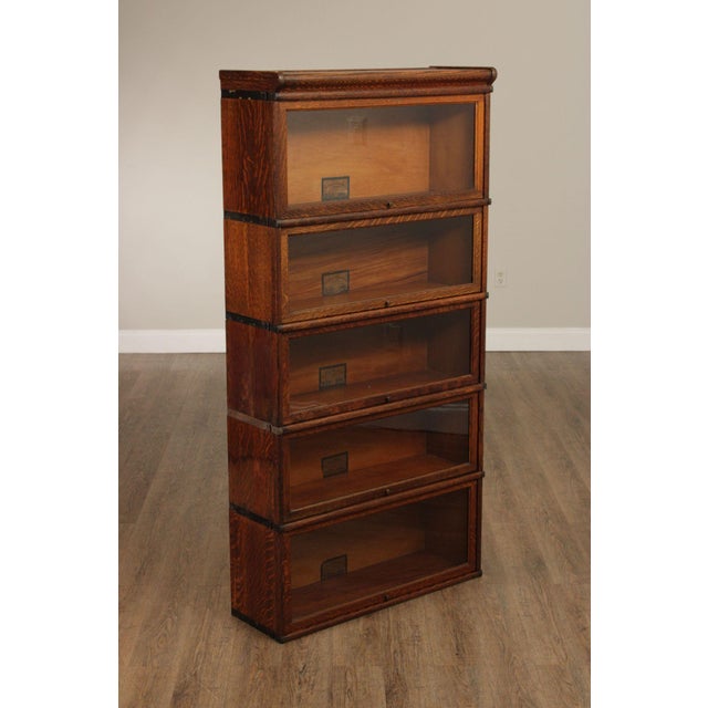 High Quality Antique Early 20th Century Five-Section Oak Barrister Bookcase with Pocket Glass Doors