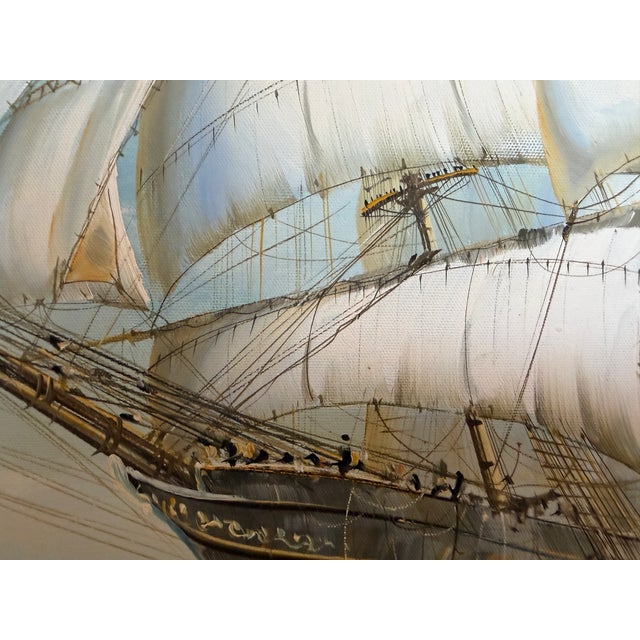 Impressionist Oil Painting Tall Ship Seascape Maritime Art Sailing Ship Ocean Waves Signed For Sale - Image 3 of 12