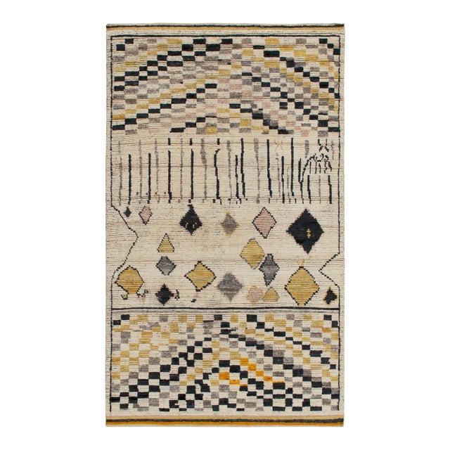 Rug & Kilim’s Moroccan Style Rug in White, Gold, Black - 3'x12' For Sale