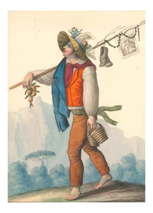 Costume napolitano, il ritorno di Montevertigine - Watercolor by M. De Vito 1820 c.a.