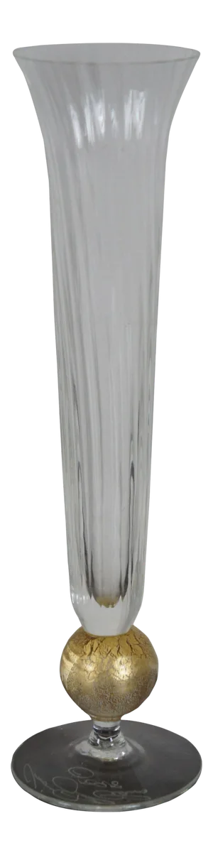 1998 Hand Blown Art Glass Trumpet Vase with Gold Flake Bauble
