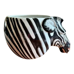 Vintage Figural Zebra Head Ceramic Planter