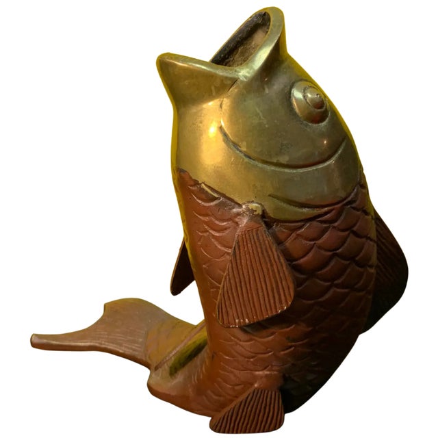 Figurative MidCentury Brass Maroon Enamel Coy Sculpture For Sale - Image 3 of 12