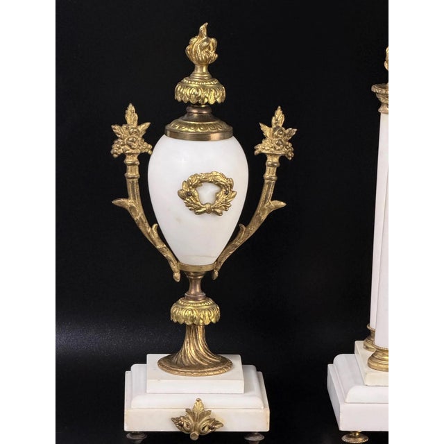Antique French Mantel Clock Set in Gilt Bronze, 1800s, Set of 3 For Sale - Image 6 of 18