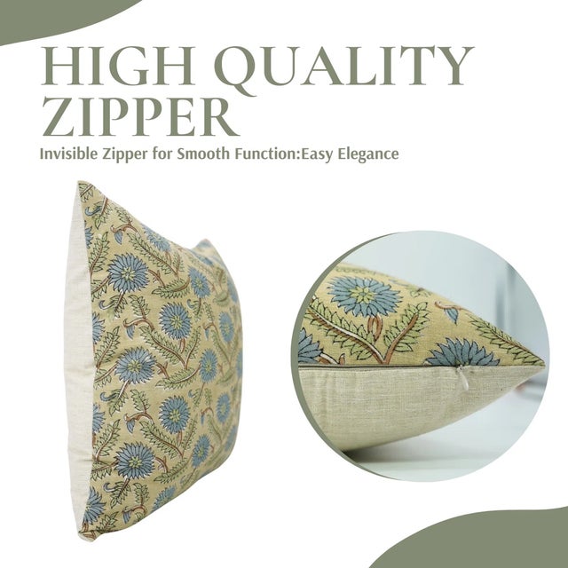 Contemporary Fabdivine Artisan Block Print Throw Pillow Cover 22x22 Inch Linen Blend - Swrna For Sale - Image 3 of 5