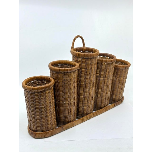 Vintage Rattan Woven Condiment/ Utensil Holder Caddy For Sale In New York - Image 6 of 7
