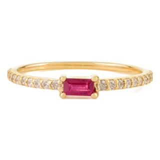 Baguette Cut Ruby Stacking Ring in 14k Gold Size 5.5 For Sale