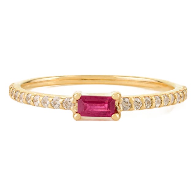 Baguette Cut Ruby Stacking Ring in 14k Gold Size 5.5 For Sale