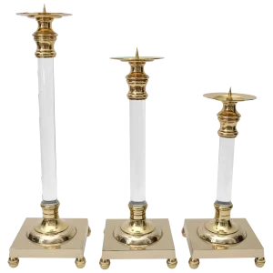 Polished Brass and Lucite Candlesticks - Set of 3