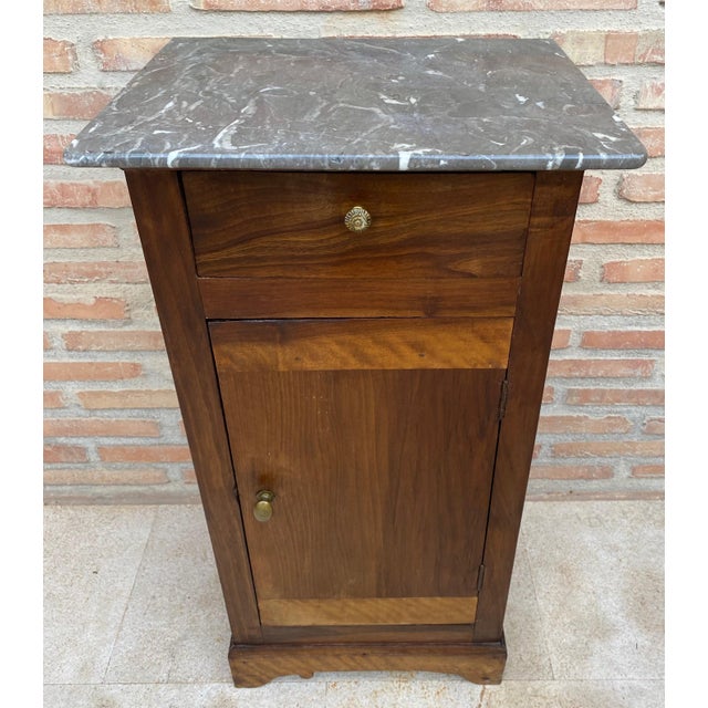 20th Century Biedermeier Nightstand with Marble Top & One-Drawer & Door, 1900s For Sale - Image 18 of 18
