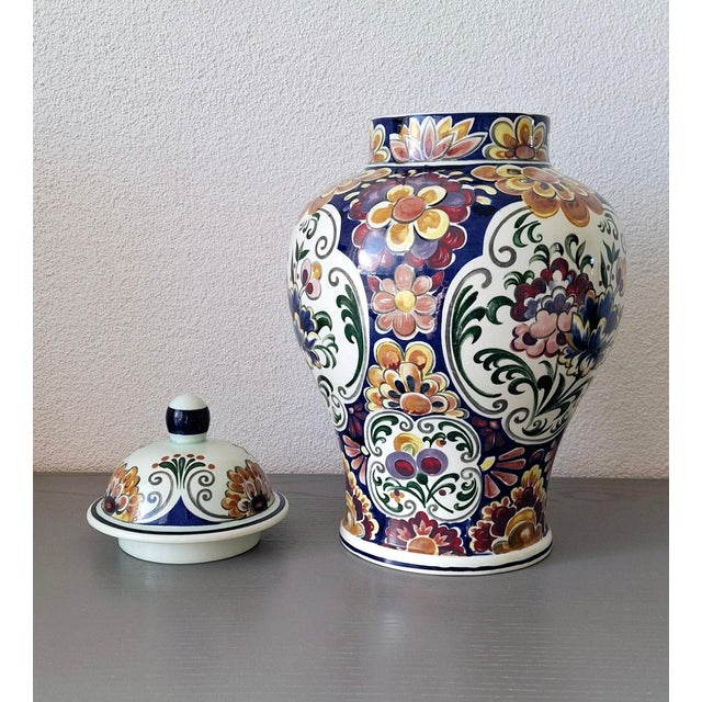 Boch Freres Keramis Set of Three Handworked Polychrome Boch Faience Vases, Premium Belgian Garniture Set For Sale - Image 4 of 11