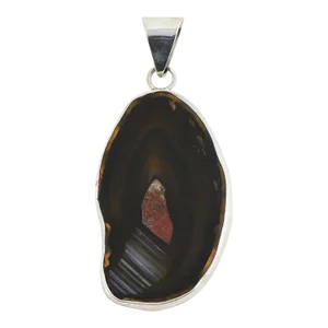 Naturalistic Banded Agate Geo Sterling Silver Pendant