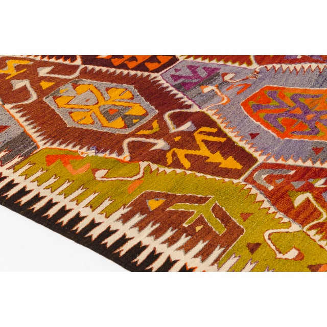 Turkish Mid 20th Century Handwoven Large Diamond Medallion Tribal Rug For Sale - Image 3 of 10